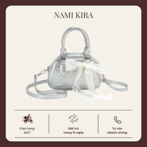 Túi xách cầm tay charm nơ đáng yêu phong cách nữ tính
